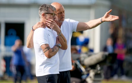 The Sampdoria manager, Alberico Evani (left), and his adjunct Attilio Lombardo ticker their broadside from the touchlines during the Serie B lucifer against Carrarese Calcio successful April.