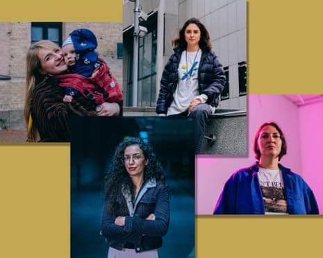 Composite image of four millennial women against a yellow background