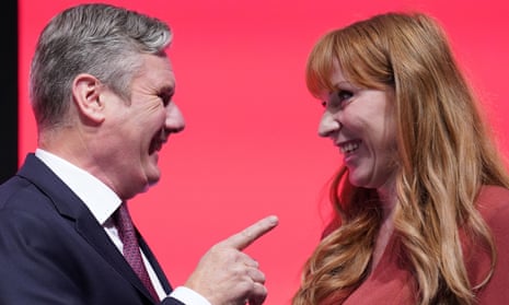 Keir Starmer congratulates Angela Rayner after her speech at the Labour conference.