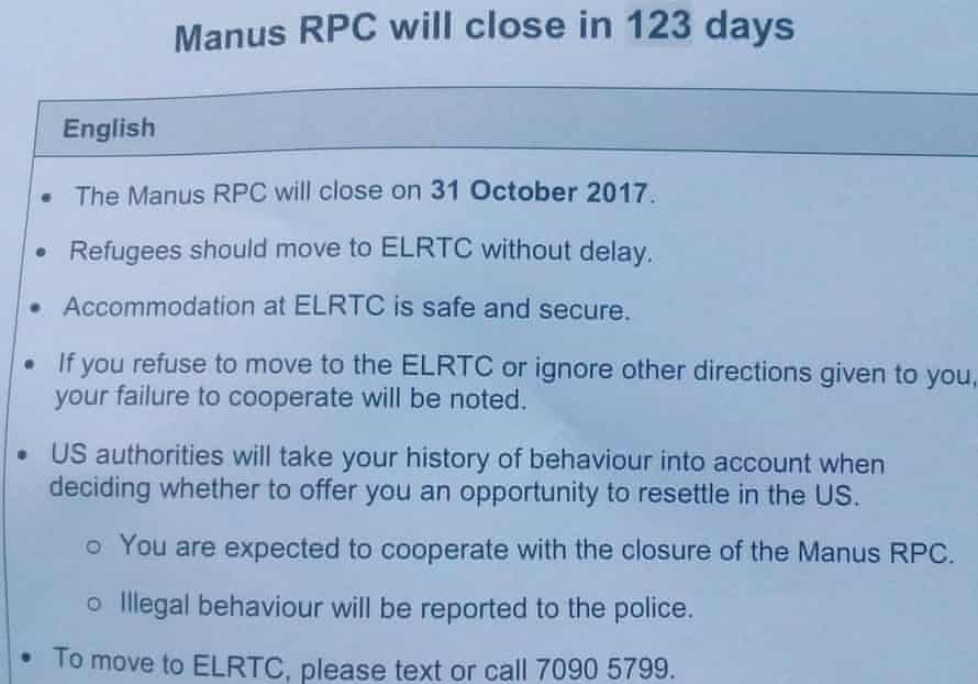 A document posted at the Manus Island detention centre