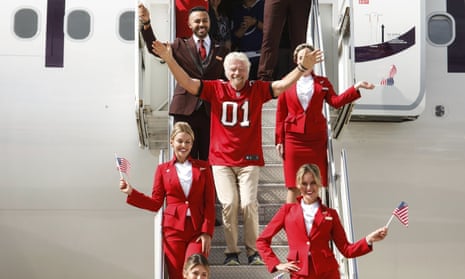 Richard Branson arrives at Tampa International airport on Wednesday to promote non-stop flights to Heathrow starting.