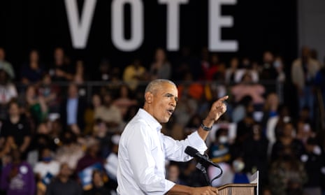 Obama campaigning for Democrats Raphael Warnock and Stacey Abrams in Georgia last week.