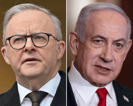 Composite image featuring Australian prime minister, Anthony Albanese and Israel prime minister, Benjamin Netanyahu