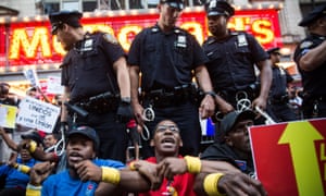 September 2014: protesters demanding higher wages and unionization for fast food workers block traffic in New York City.