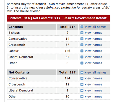 How peers voted on retained EU law amendment