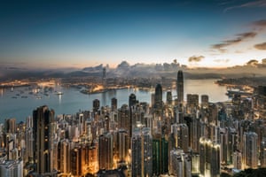Hong Kong skyline at sunrise