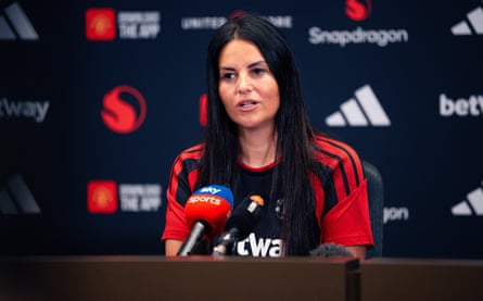Manchester United’s head coach, Eva Olid, talking to the media