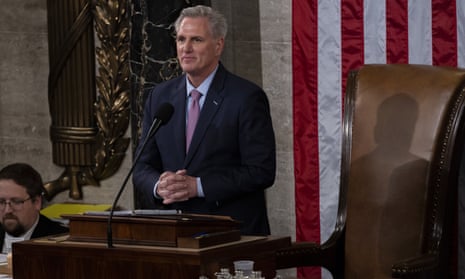 Speaker-elect Kevin McCarthy gives a speech before being sworn in, after winning the vote for speaker in on 7 January.