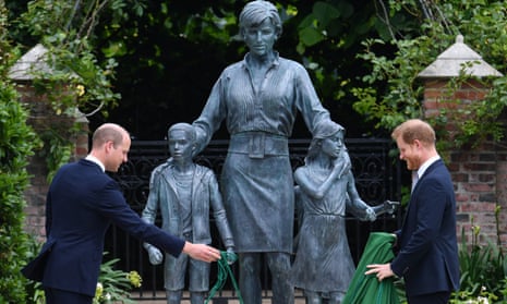Prince Harry (right) and Prince William unveiling a statue of their mother, Diana, Princess of Wales, in 2021. 