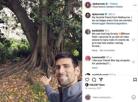Novak Djokovic in front of his favourite tree