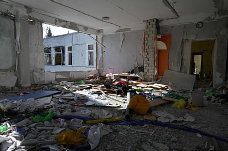 A picture shows rubble and damages in a kindergarten destroyed by shelling in Kharkiv.