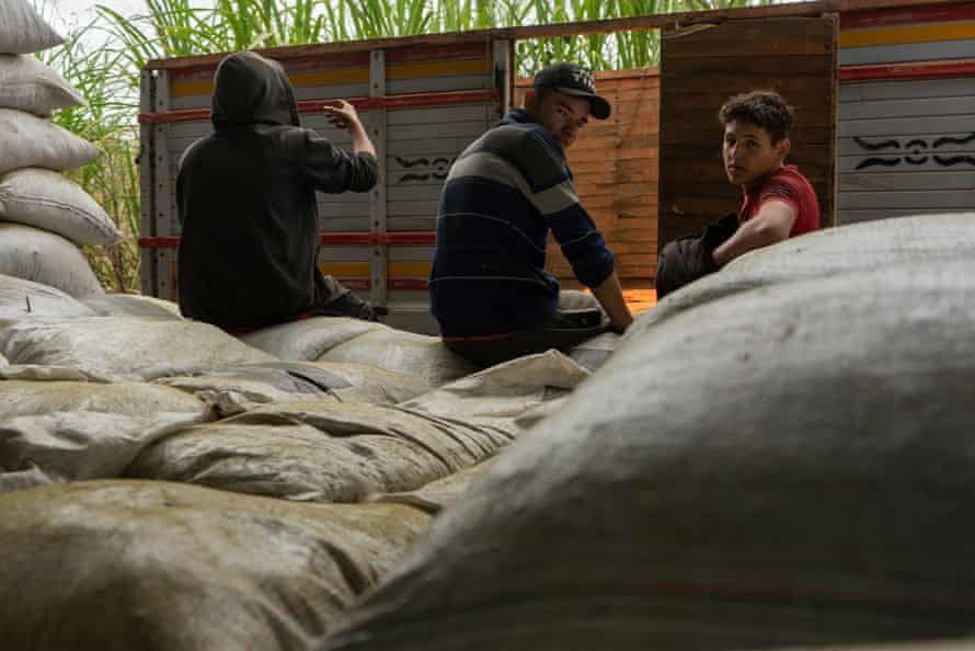 Most of the workers who are involved in processing Oñoirũ’s agroecological yerba mate are also themselves producers of the leaf. This truck takes the yerba mate to the warehouse where it will be aged for two years before being packaged to go on sale. Rolado Gamarra and Edgar Benítez are some of those responsible for the warehouse.