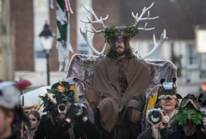 The winter king is paraded through Glastonbury.