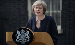 Theresa May outside Downing Street on her first day in the job in 2016.