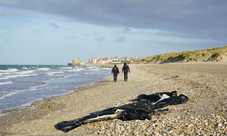 French police patrolling a beach near Calais