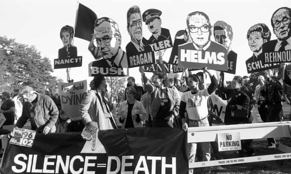 Act Up campaigners at the Seize Control of the FDA protest outside the Food and Drug Administration headquarters in Rockville, Maryland, 11 October 1988.