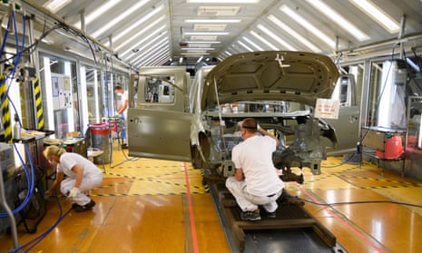 Workers at a Volkswagen factory in Poznan, central Poland, April 2020. 