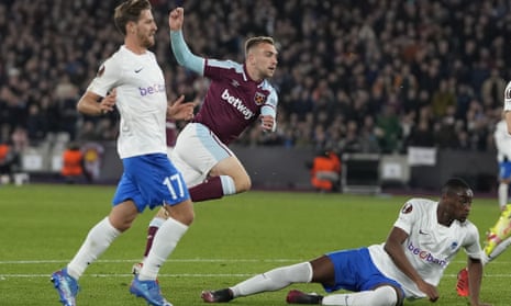 West Ham's Jarrod Bowen scores his side’s third goal in the victory over Genk at the London Stadium