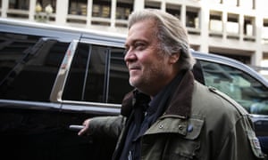 Former White House strategist Steve Bannon departs following testifying in federal trial of Roger Stone, at federal court in Washington, Friday, Nov. 8, 2019. (AP Photo/Al Drago)