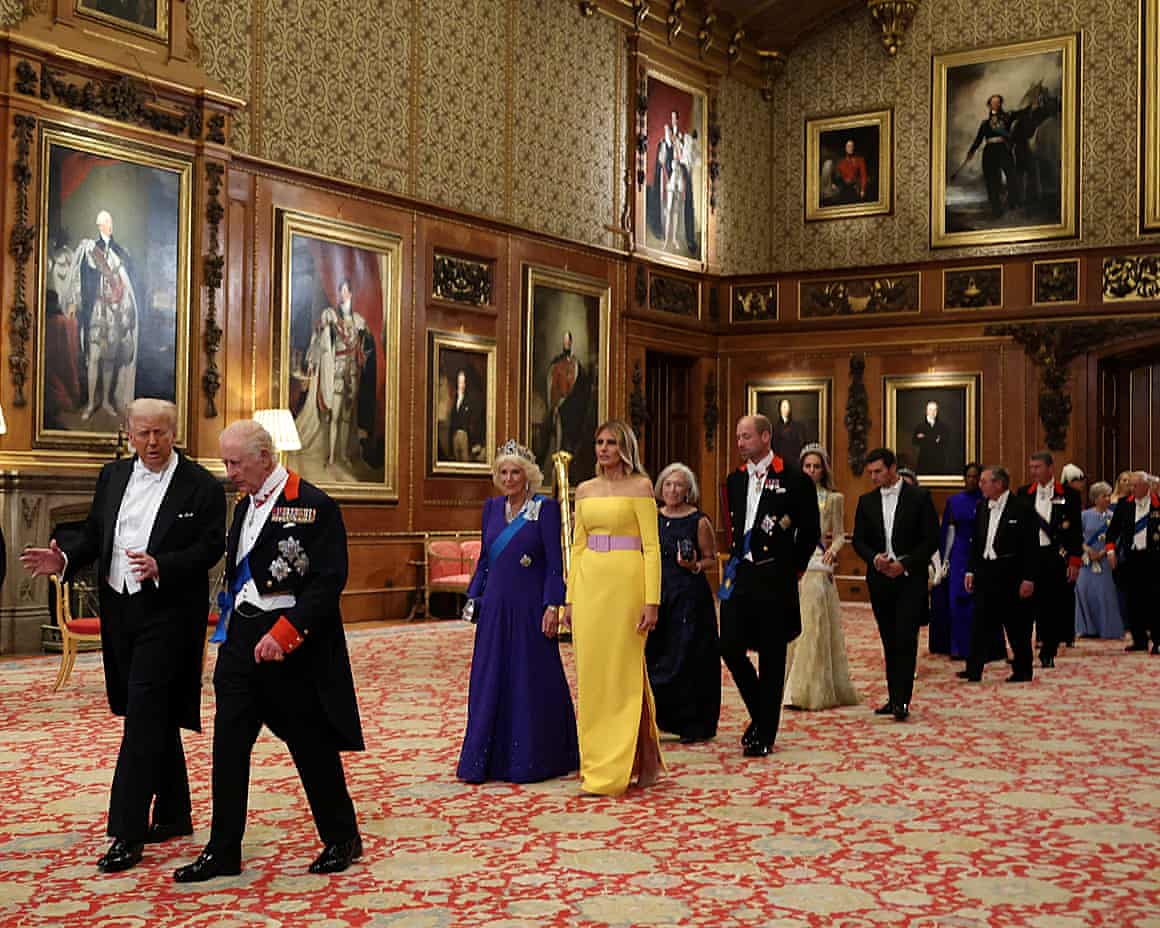 President Donald Trump at Windsor Castle yesterday with the UK’s King Charles III (left).
