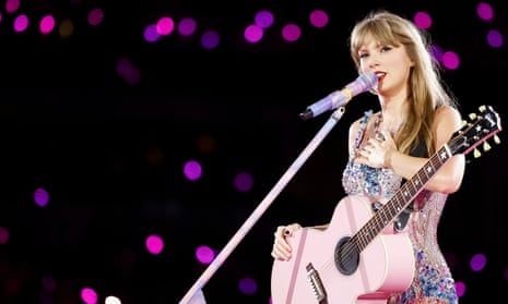 Taylor Swift performs onstage during The Eras Tour in Inglewood, California in August.