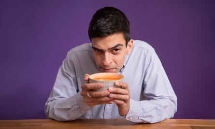 Ammar Kalia sniffing Heinz cream of tomato soup