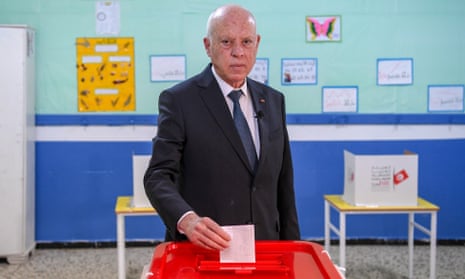 Tunisian President Kais Saied casting his vote at a polling station in Tunis, Tunisia on 17 December 2022. 