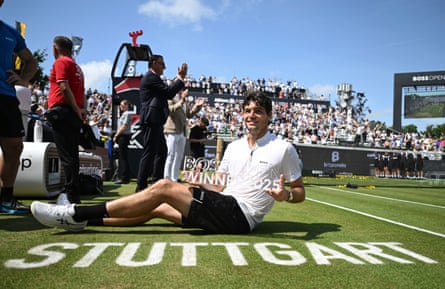 Taylor Fritz celebrates after defeating Alexander Zverev at the Stuttgart Open earlier this month