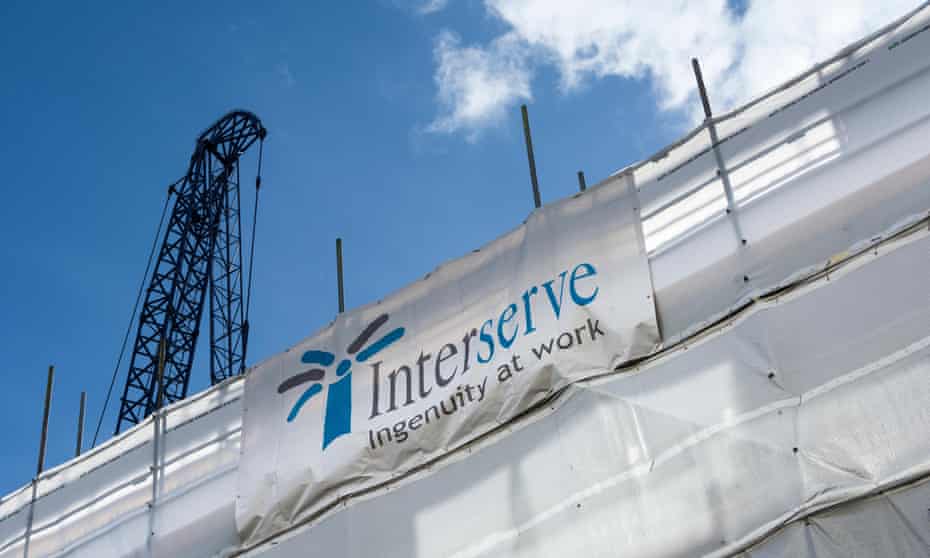 Interserve-branded tarpaulin at a demolition site in Soho, central London