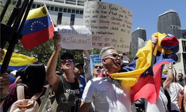 Venezuelans protest outside the Salt-Bae’s Nurs-Et Steakhouse in Miami, US.