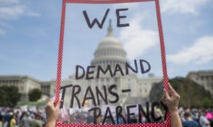 People gather for a rally to call on Donald Trump to release his tax returns on 15 April 2017.