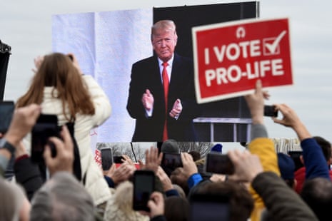 Pro-life demonstrators listen to US President Donald Trump as he speaks at the 47th annual “March for Life” in Washington, DC, on January 24, 2020.