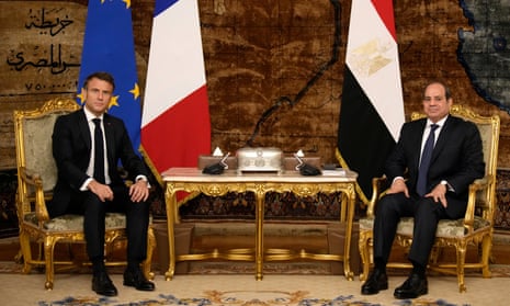 The Egyptian president, Abdel Fattah al-Sisi, right, and the French president, Emmanuel Macron, meet for talks in Cairo.