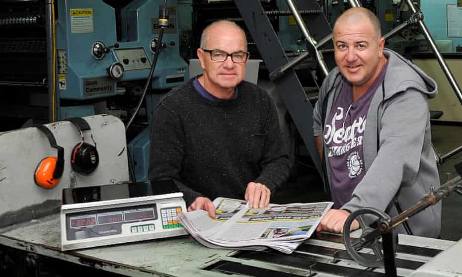 The Barrier Daily Truth’s general manager Gavin Schmidt (left) and editor Michael Murphy. The Broken Hill newspaper was meant to suspend operation during the coronavirus crisis, but thanks to a rescue operation it has resumed publishing one day a week.