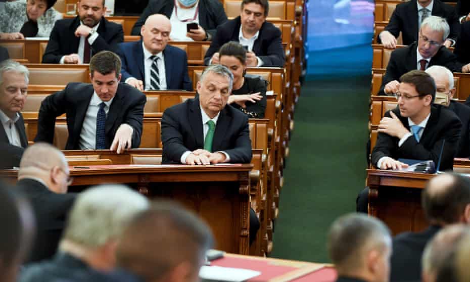 Hungarian prime minister, Viktor Orbán (centre), during a session in April of the country's parliament