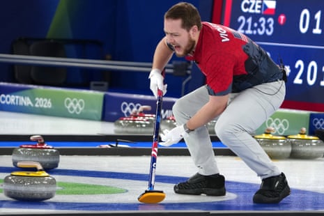 Luc Violette in action for the USA against China during their men’s curling match