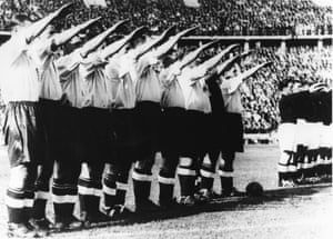 May 1938 At Berlin’s Olympic Stadium, the England players controversially gave the Nazi salute towards Adolf Hitler’s box. The gesture provoked outrage in the British press.
