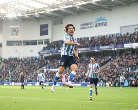 Tatsuhiro Sakamoto jumps for joy after scoring CoventryâÂÂs opener