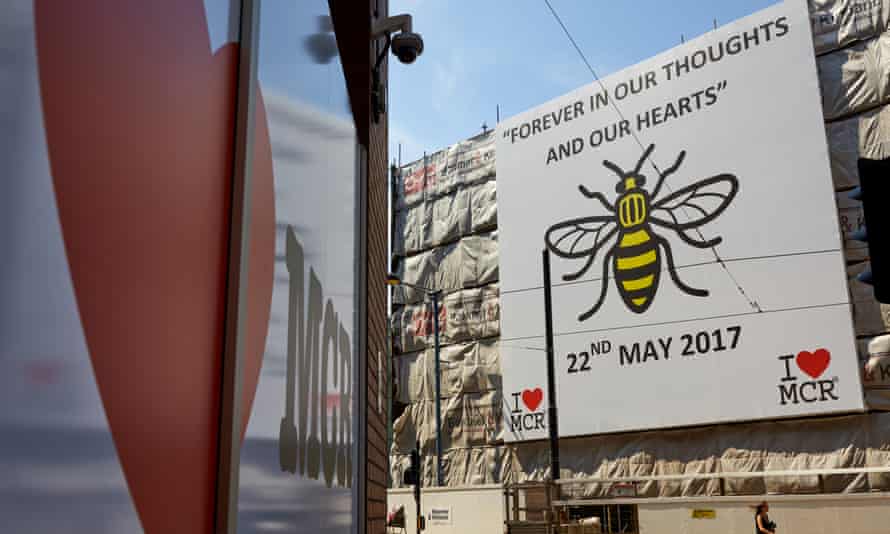 A giant sign outside Manchester Victoria station to mark the first anniversary of the Manchester Arena attack.