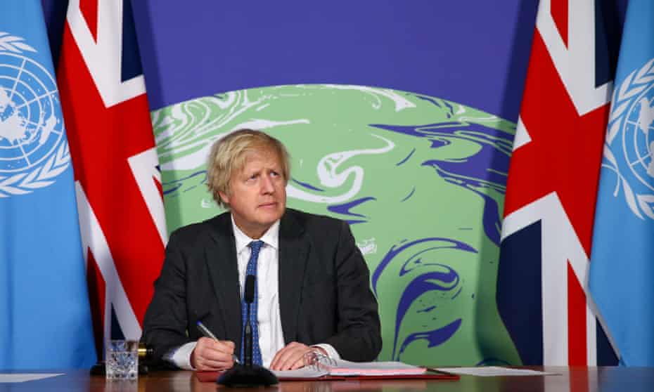 Boris Johnson hosts the UN security council's virtual meeting on climate change risks in London, 23 February 2021.