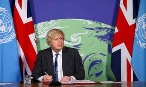 Boris Johnson hosts the UN security council’s virtual meeting on climate change risks in London, 23 February 2021.