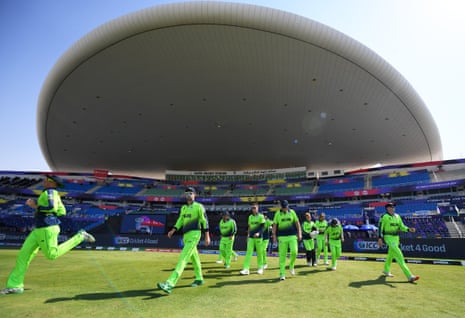 Ireland’s players take to the field in their match against the Netherlands on day two.