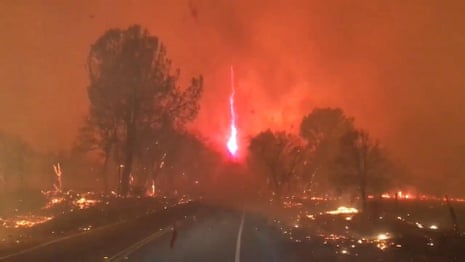 Moment 'fire whirl' forms during California Camp Fire – video