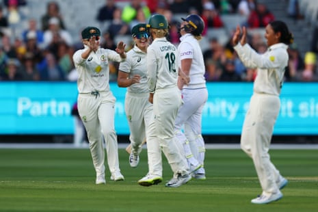 Australia celebrate the wicket of Sophie Ecclestone