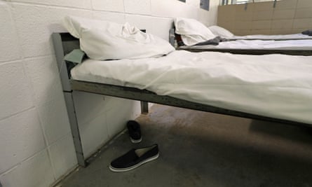 A bed at the Winn correctional center where some migrants have been isolated after exposure to coronavirus.