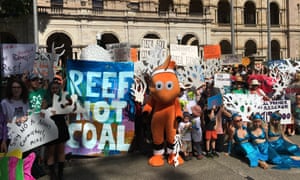 Protesters gather outside Queensland’s parliament in Brisbane in April 2016 to demonstrate against the state government granting a mining lease to Adani for the Carmichael coalmine.