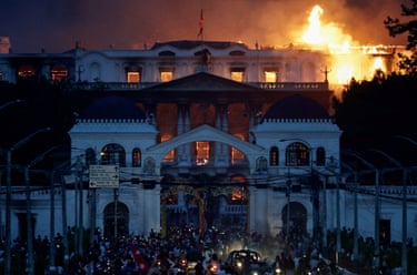 The Singha Durbar building in Kathmandu is on fire
