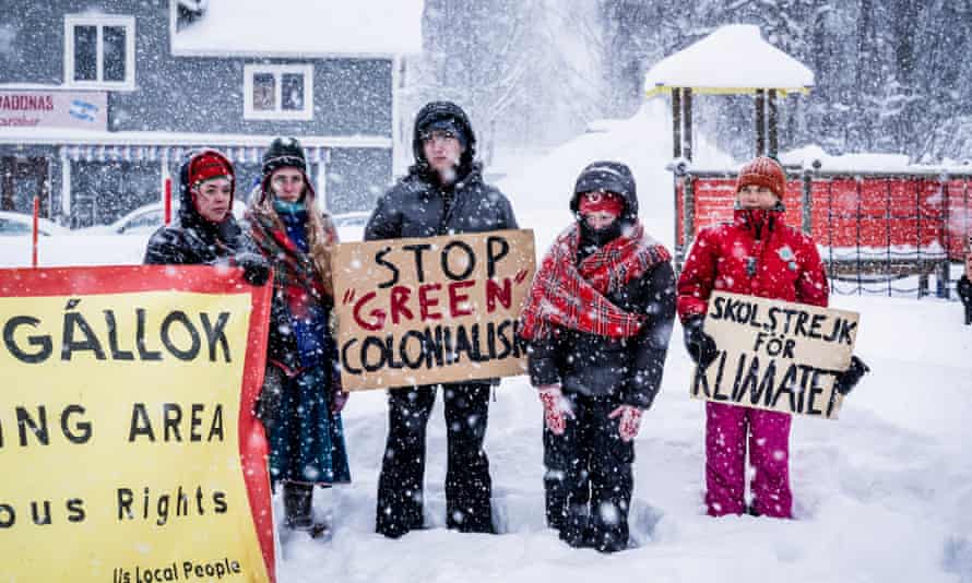 Greta Thunberg with protesters in Gállok, Sweden.