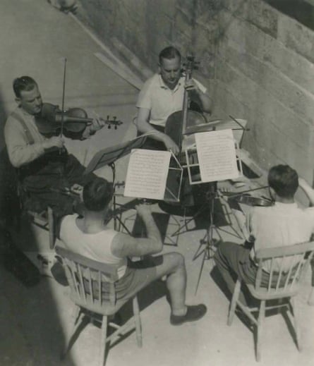 A quartet practising. Refugee musicians gave concerts for the locals.