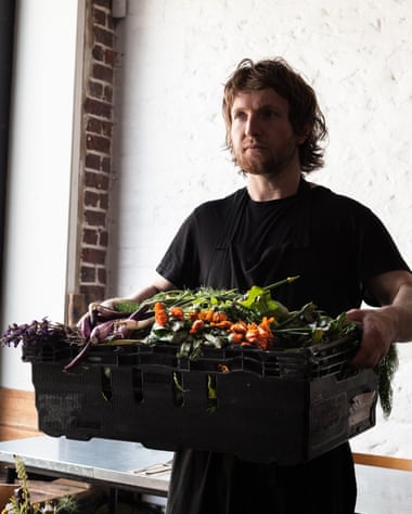 Douglas McMaster, chef-owner of Silo in London, where the menu is projected on to a wall to save paper – part of its zero-waste mission.